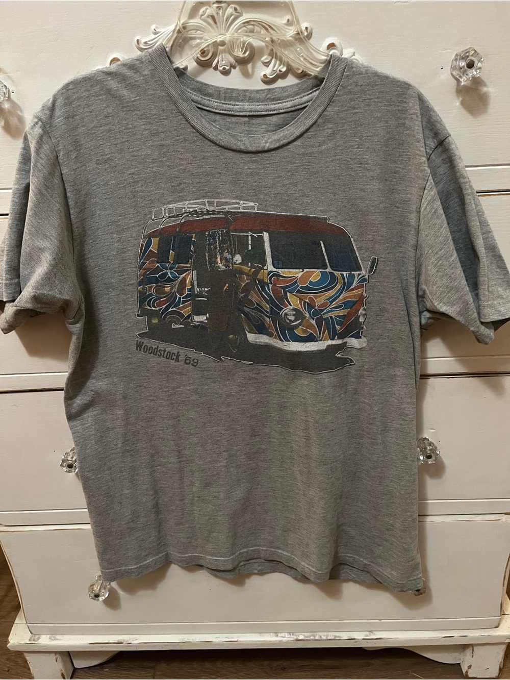 Gray Woodstock '69 Graphic Short Sleeve Tee - Women's Casual Top